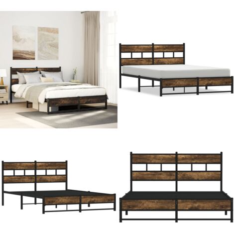 vidaXL Cadre de lit en métal sans matelas chêne fumé 140x190 cm