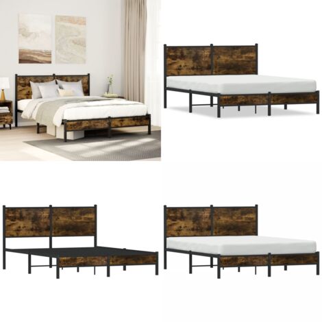 vidaXL Cadre de lit en métal sans matelas chêne fumé 150x200 cm