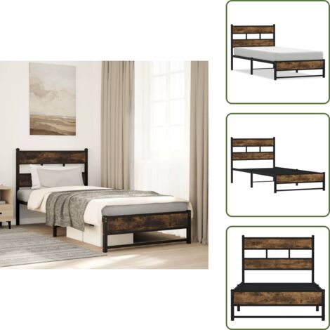 vidaXL Cadre de lit en métal sans matelas chêne fumé 90x190 cm