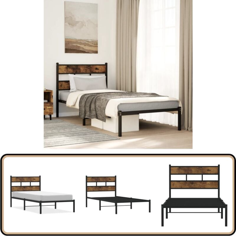 Vidaxl - Cadre de lit en métal sans matelas chêne fumé 90x200 cm