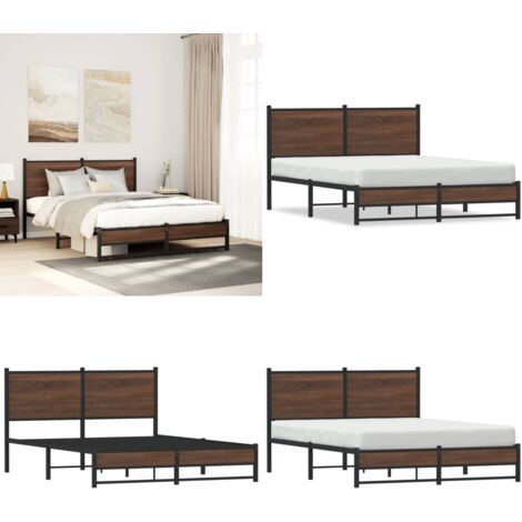 vidaXL Cadre de lit en métal sans matelas chêne marron 140x190 cm