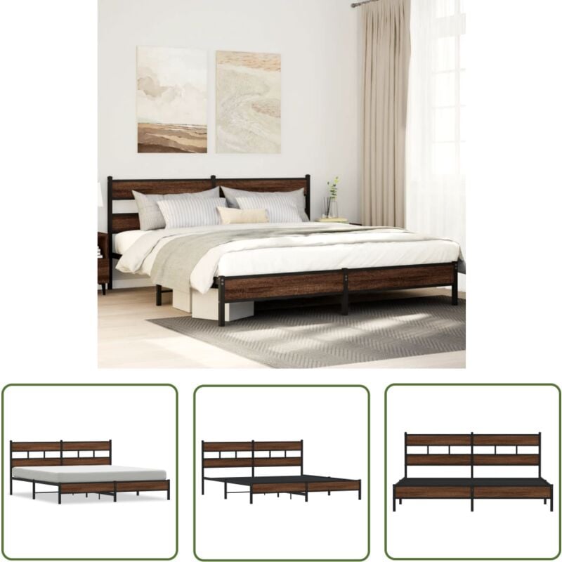 The Living Store - vidaXL Cadre de lit en métal sans matelas chêne marron 180x200 cm
