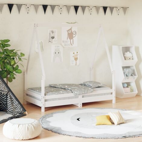 Vidaxl – Cadre de lit enfant blanc 70x140 cm – Bois de pin massif – Lattes robustes pour soutien ferme – Design style maison