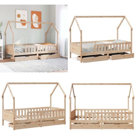 vidaXL Cadre de lit enfants avec tiroirs sans matelas 90x190 cm bois