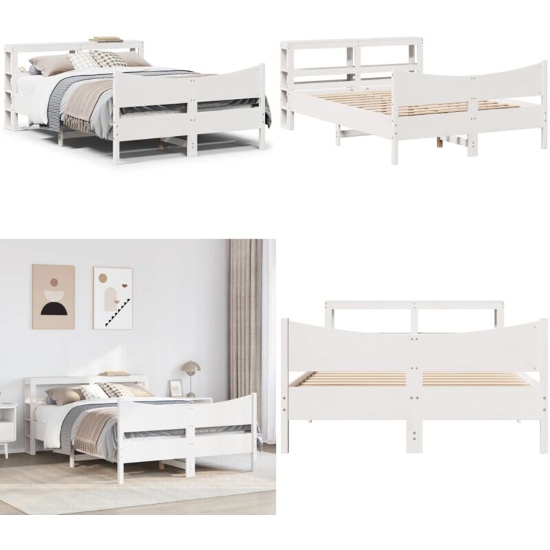 vidaXL Cadre de lit et tête de lit blanc 140x190 cm bois de pin massif