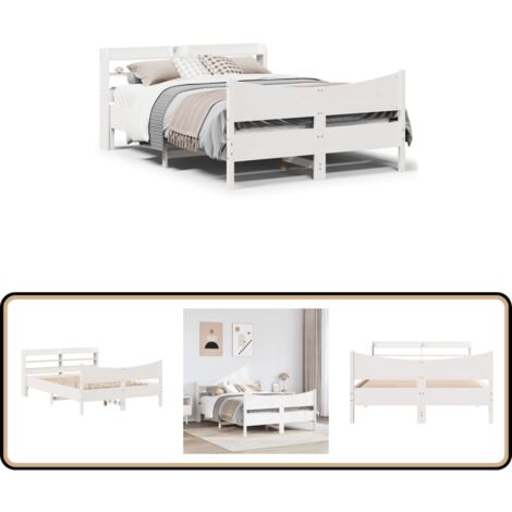vidaXL Cadre de lit et tête de lit blanc 140x190 cm bois de pin massif