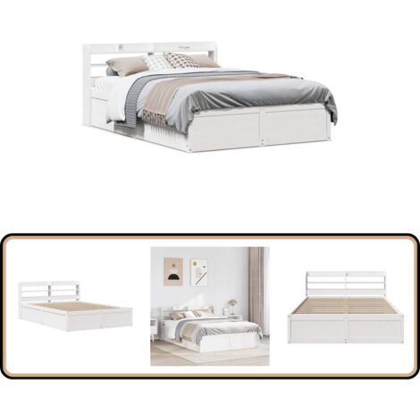 vidaXL Cadre de lit et tête de lit blanc 140x190 cm bois de pin massif