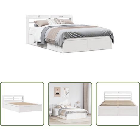 vidaXL Cadre de lit et tête de lit blanc 140x190 cm bois de pin massif