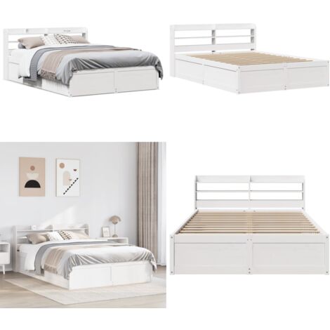 vidaXL Cadre de lit et tête de lit blanc 140x190 cm bois de pin massif