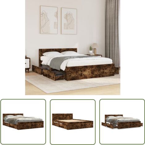 vidaXL Cadre de lit et tête de lit sans matelas chêne fumé 120x190 cm