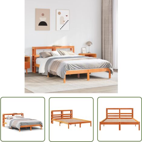 vidaXL Cadre de lit et tête de lit sans matelas cire marron 120x190 cm