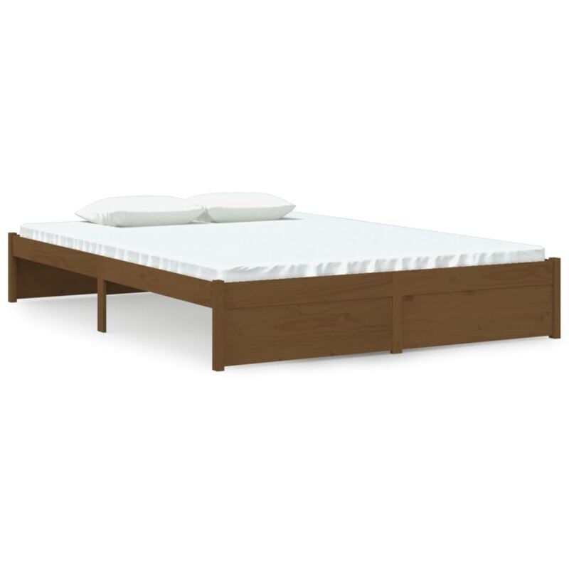 Cadre de lit Marron miel Bois massif 140x190 cm - Vidaxl