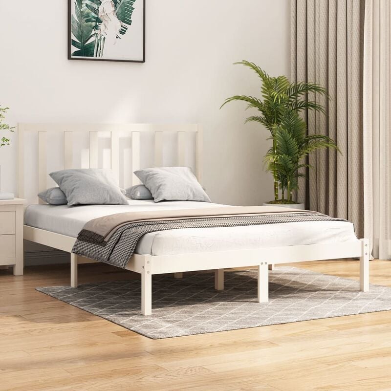 Lit avec un design moderne en bois résistant 140x190 cm Couleur : Blanc
