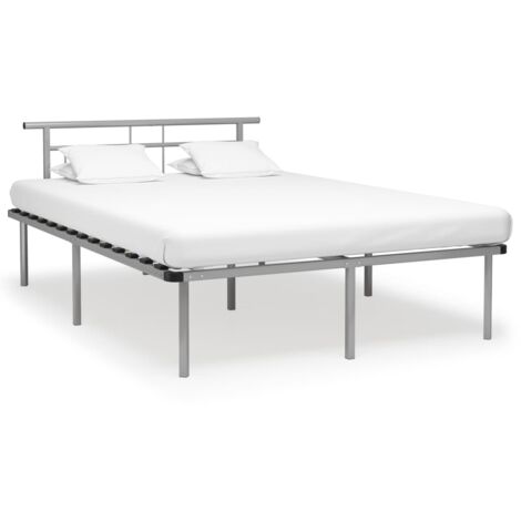 Vidaxl – Cadre de lit métal 140x200 cm – Gris – Structure robuste en métal enduit de poudre – Lattes en contreplaqué pour confort optimal