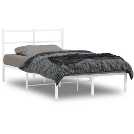 Vidaxl – Cadre de lit métal blanc 120x190 cm – Acier enduit de poudre – Lattes en métal pour bon soutien – Tête de lit incluse