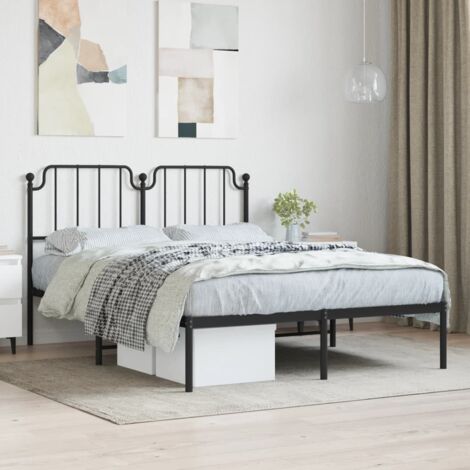 Vidaxl – Cadre de lit métal noir 140x190 cm – Acier enduit de poudre – Tête de lit avec soutien – Espace de rangement sous le lit