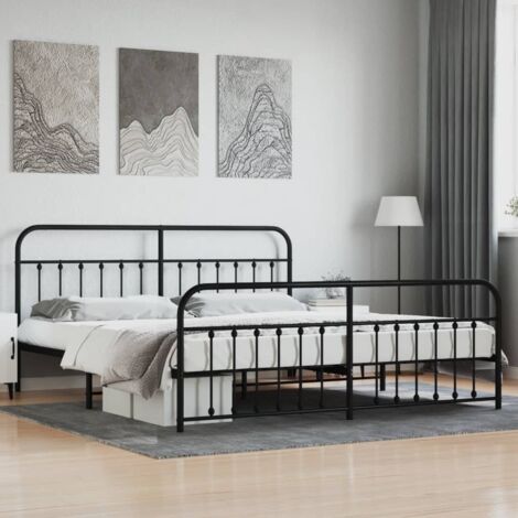 Vidaxl – Cadre de lit métal noir 200x200cm – Acier enduit de poudre – Lattes en métal pour soutien optimal – Hauteur libre 26cm