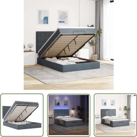 vidaXL Cadre de lit ottoman avec matelas gris foncé 140x200 cm velours