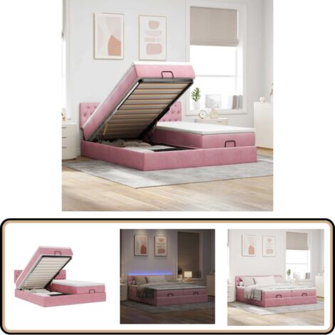 vidaXL Cadre de lit ottoman avec matelas rose 160x200 cm velours