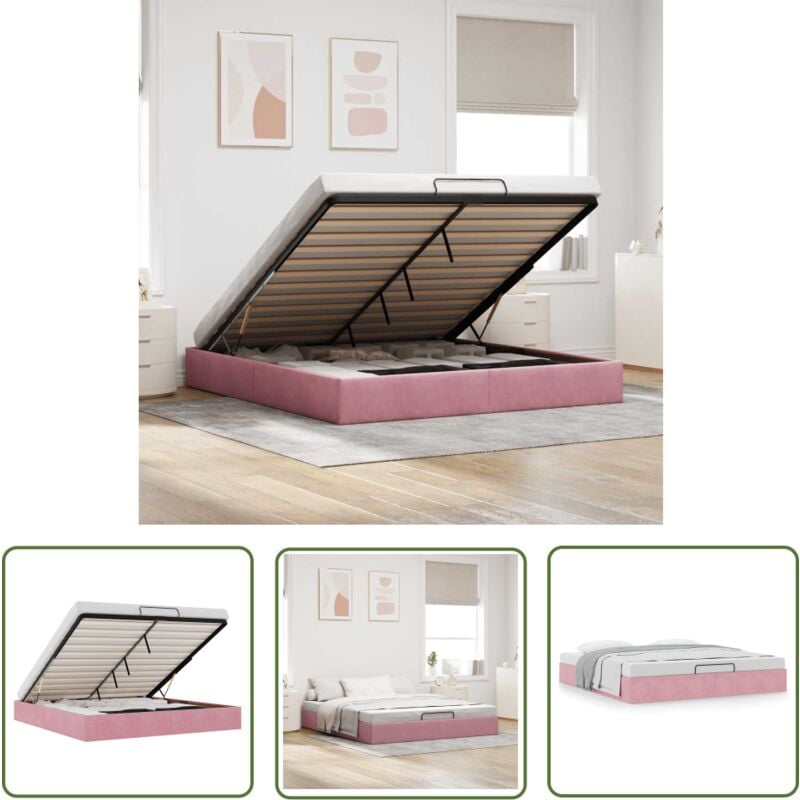 VidaXL Cadre de lit ottoman sans matelas rose 180x200 cm velours