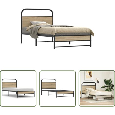 vidaXL Cadre de lit sans matelas 100x190 cm chêne fumé bois ingénierie