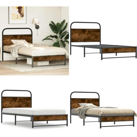 vidaXL Cadre de lit sans matelas 100x190 cm chêne fumé bois ingénierie