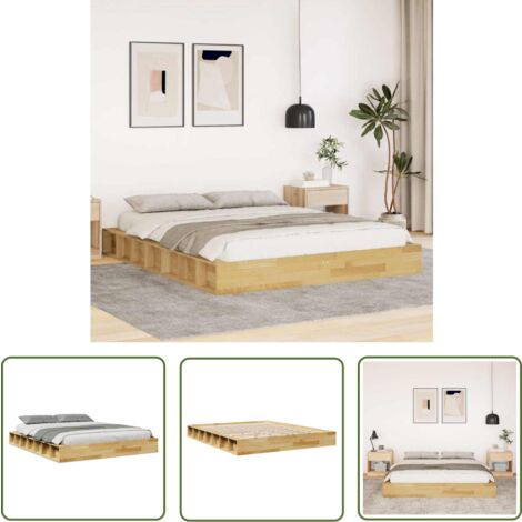 vidaXL Cadre de lit sans matelas 135x190 cm bois massif de chêne