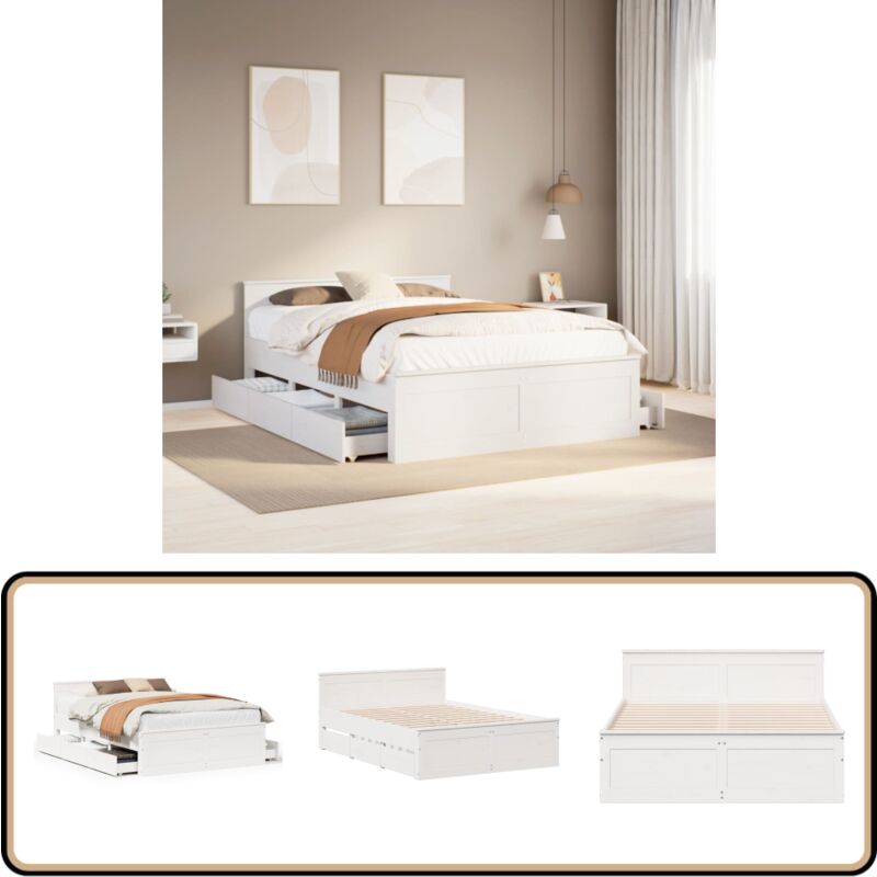 Vidaxl - Cadre de lit sans matelas avec tête de lit blanc 140x190 cm pin