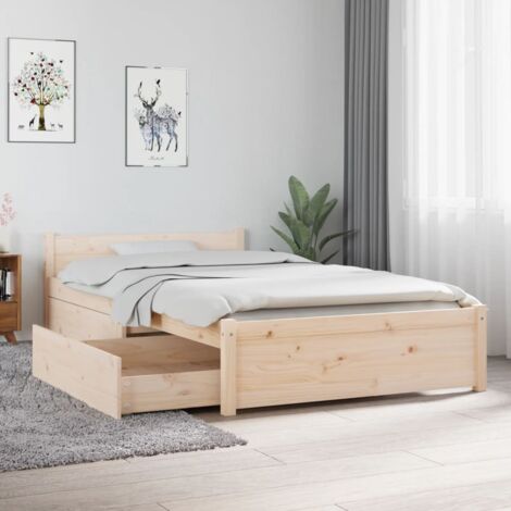 Vidaxl – Cadre de lit en bois de pin massif 90x190 cm avec 2 tiroirs – Lattes en contreplaqué pour soutien optimal – Assemblage requis