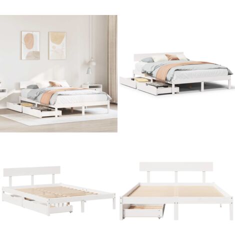 vidaXL Cadre de lit sans matelas blanc 140x190 cm bois de pin massif