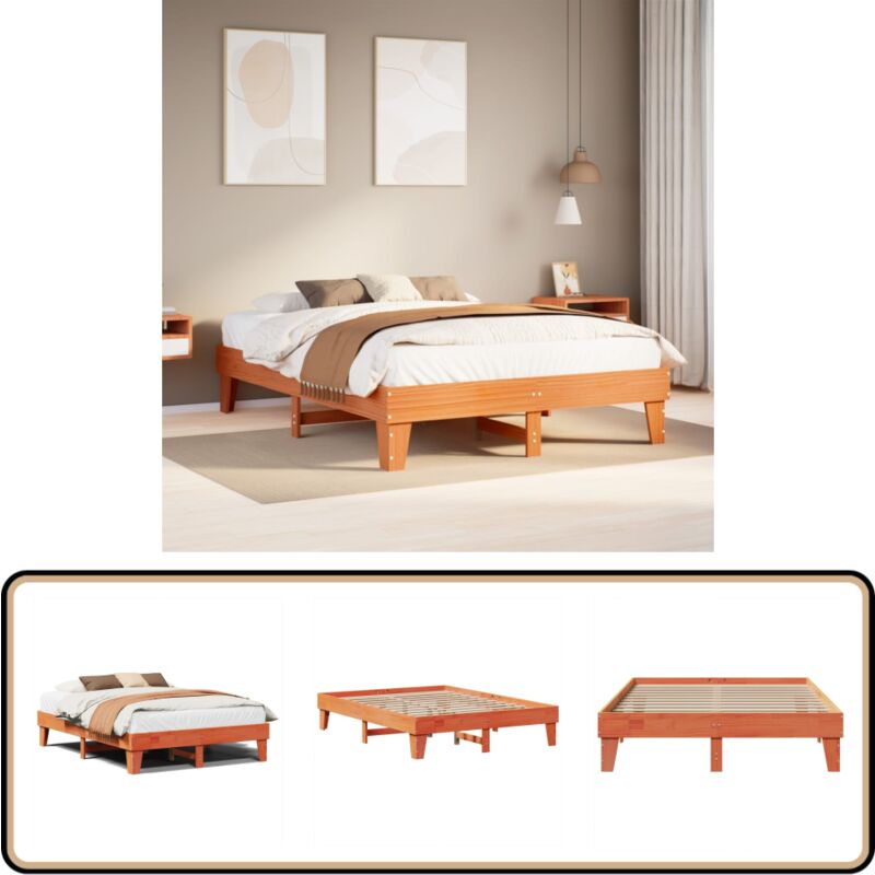 Cadre de lit sans matelas cire marron 140x190cm bois pin massif - Vidaxl
