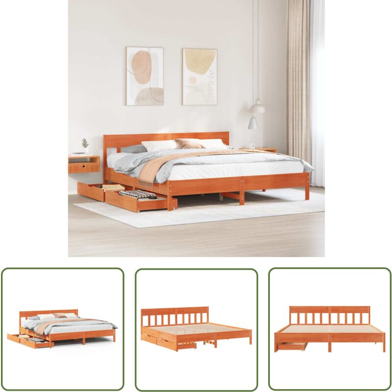 The Living Store - vidaXL Cadre de lit sans matelas cire marron 180x200cm bois pin massif