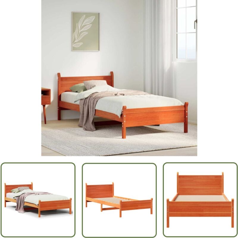 The Living Store - vidaXL Cadre de lit sans matelas cire marron 75x190 cm bois pin massif