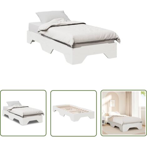 vidaXL Cadre de lit sans matelas empilable blanc 90x190 cm bois massif