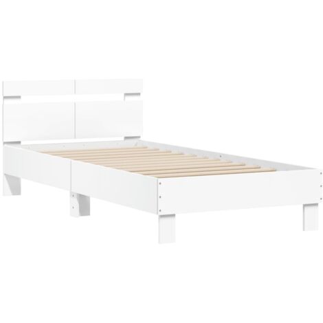 Vidaxl – Cadre de lit simple 100x200 cm – Tête de lit blanche en bois d'ingénierie – Lattes en contreplaqué pour soutien optimal – Assemblage requis