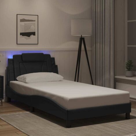Vidaxl – Cadre de lit Viana avec LED – Similicuir noir – Dimensions 100x200 cm – Coussin de tête rembourré – Assemblage requis
