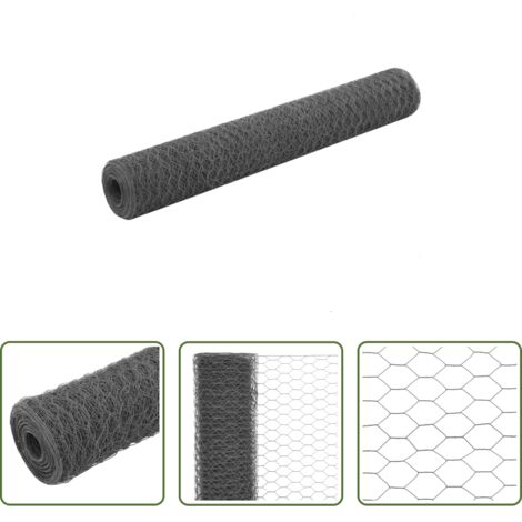 vidaXL Cage -  Grillage Acier et revêtement en PVC 25 x 1 m Gris