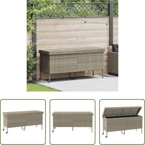 vidaXL Caja con ruedas -  Baúl jardín con ruedas gris claro 160x55x75 cm ratán sintético