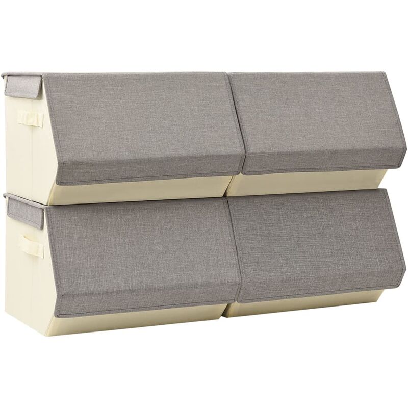 

vidaXL Caja de almacenaje apilable con tapa 4 uds tela gris y crema - Gris