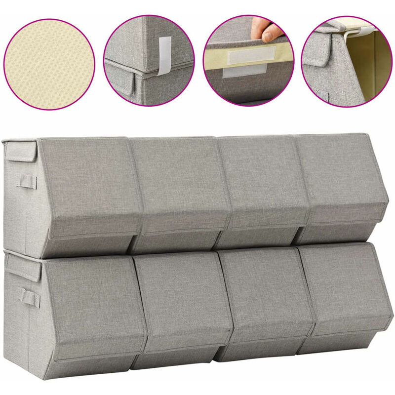 

vidaXL Caja de almacenamiento apilable con tapa 8 uds tela gris - Gris