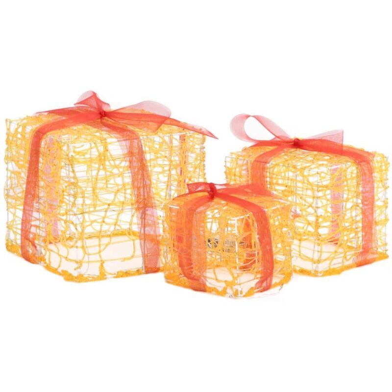 

vidaXL Caja decorativa de regalo Navidad acrílico 3 pzas blanco cálido - Amarillo