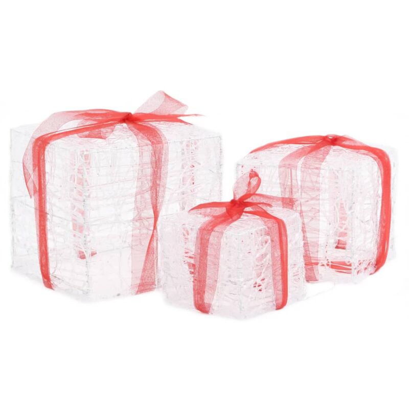 

vidaXL Caja decorativa de regalo Navidad acrílico 3 pzas blanco frío - Rojo