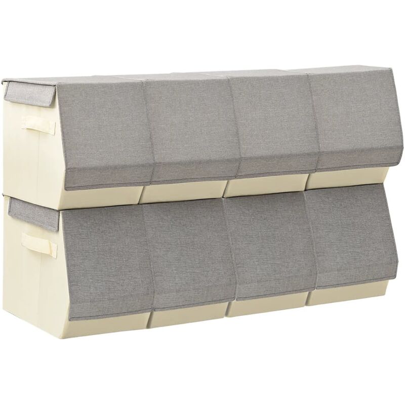 

Cajas de almacenaje apilables con tapa 8 uds tela gris y crema - Gris - Vidaxl