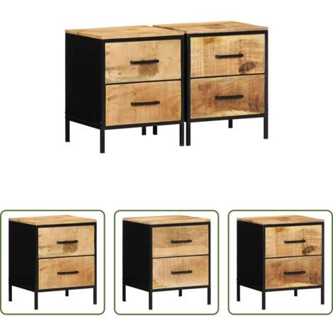 vidaXL Cajón -  Armario de Noche con cajón 2 pcs Marrón y Negro 40 x 35 x 50 cm