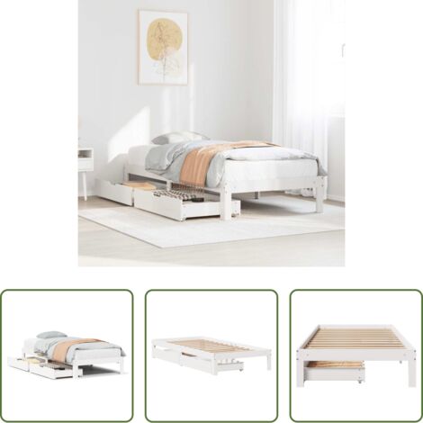 vidaXL Cajón bajo cama -  Estructura cama con cajones madera maciza pino blanco 75x190 cm