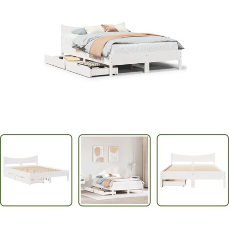 vidaXL Cajón bajo cama -  Estructura de cama con cajones madera de pino blanca 135x190 cm