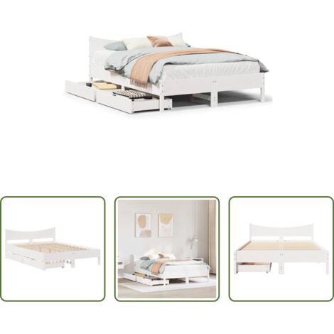 vidaXL Cajón bajo cama -  Estructura de cama con cajones madera de pino blanca 150x200cm