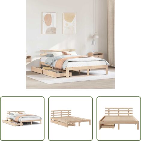 vidaXL Cajón bajo cama -  Estructura de cama con cajones madera maciza de pino 135x190 cm