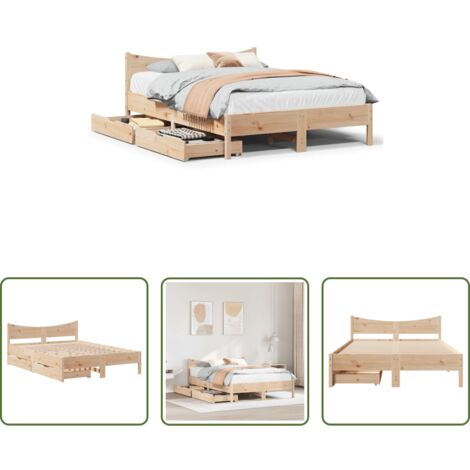 vidaXL Cajón bajo la cama -  Estructura de cama con cajones madera maciza de pino 135x190 cm