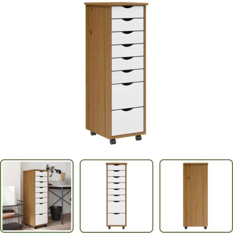 vidaXL Cajón con ruedas para cocina -  Cajonera con ruedas MOSS madera maciza pino marrón miel